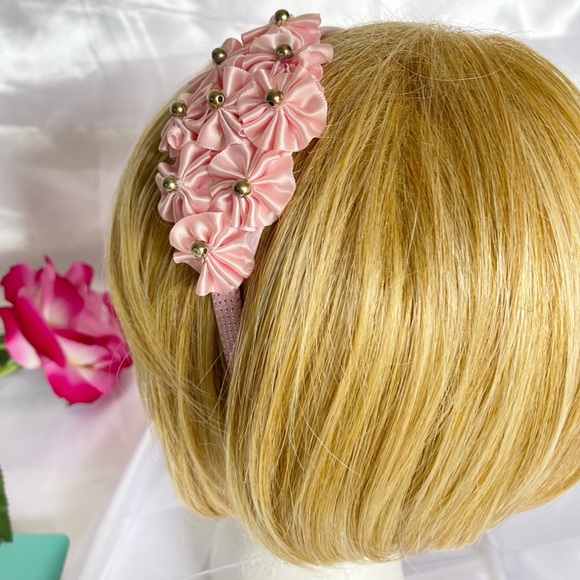 New Girls head bands pink embellished handmade - Picture 4 of 16
